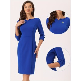Vintage Style Women’S 3/4 Sleeve Sheath Dress – Solid Color, Zipper Detail, Pencil Skirt Silhouette, Perfect for Work or Business Wear, Spring/Fall Collection, Vintage Dresses