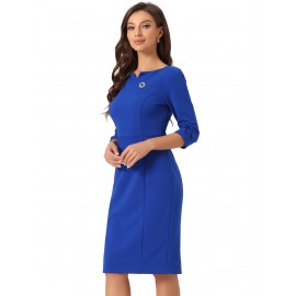 Vintage Style Women’S 3/4 Sleeve Sheath Dress – Solid Color, Zipper Detail, Pencil Skirt Silhouette, Perfect for Work or Business Wear, Spring/Fall Collection, Vintage Dresses