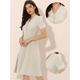 Vintage Midi Dress for Women’s Work Doll Collar Dresses