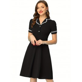 Vintage Midi Dress for Women’s Work Doll Collar Dresses