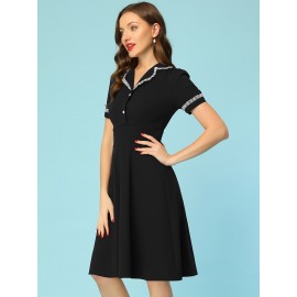 Vintage Midi Dress for Women’s Work Doll Collar Dresses