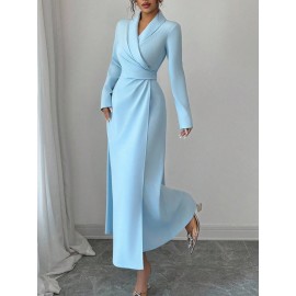 Wrap Waist Slim-Fit Dress Women’s Elegant Long Sleeve Cardigan A-Line Outfit