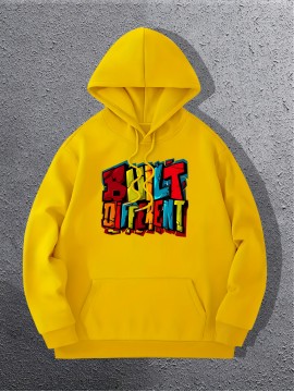 Colorful Letters Print Men's Pullover Hooded Sweatshirt for Autumn/Winter