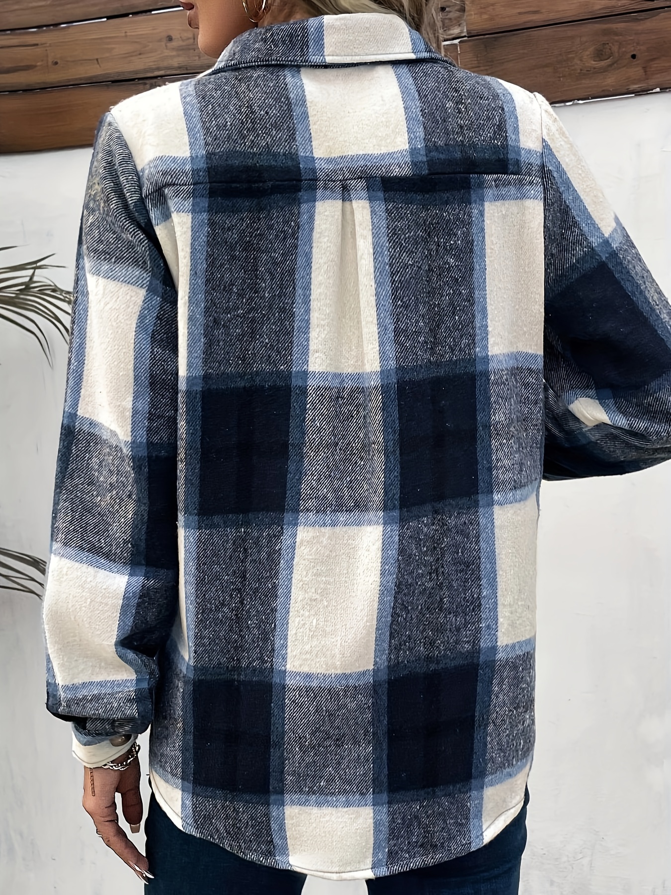 plaid button front jacket casual lapel long sleeve outwear womens clothing details 13